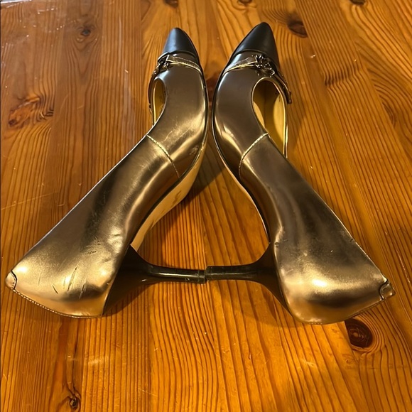 Coach Silver and Black Kitten Heels with Bow - Picture 5 of 16